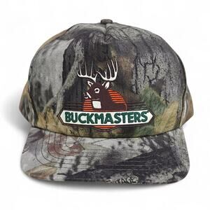 Vintage Buckmasters RealTree Camo Snapback Trucker Hat Deer Buck Hunting USA
